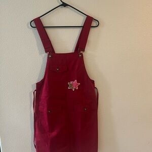 Red Overall Dress with Star Patch